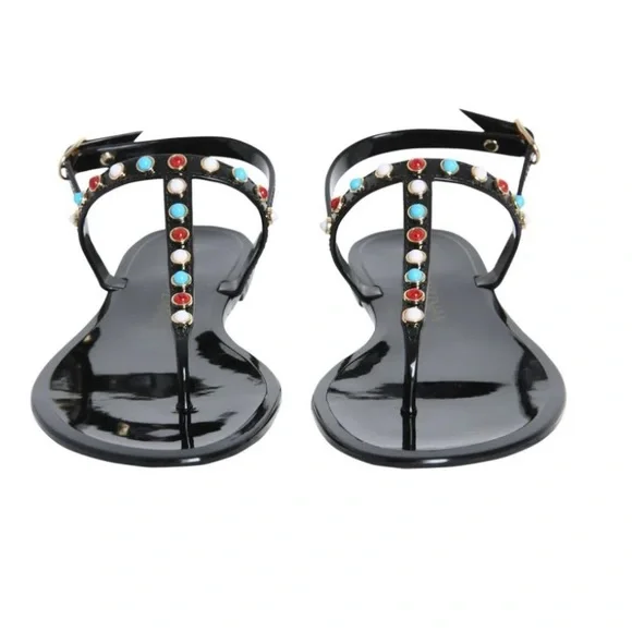 Stuart Weitzman Sawyer Sandals Jelly Thong Strappy  Multicolor Charms Slingback - Picture 2 of 8